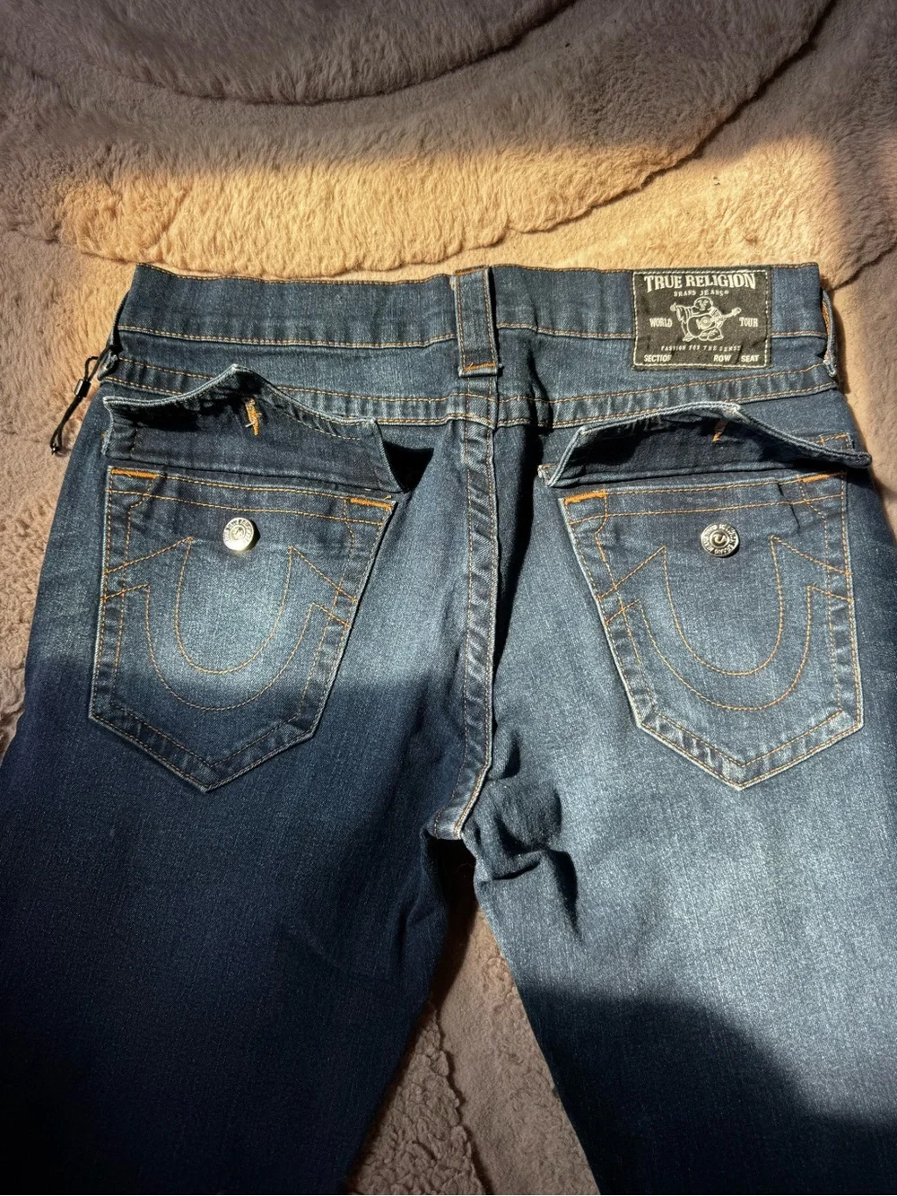 True Religion Men's Deep Blue Slim Jeans with Contrast Stitching